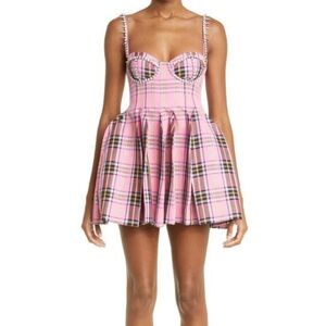 Area Pink Plaid Crystal Trimmed Mini Dress